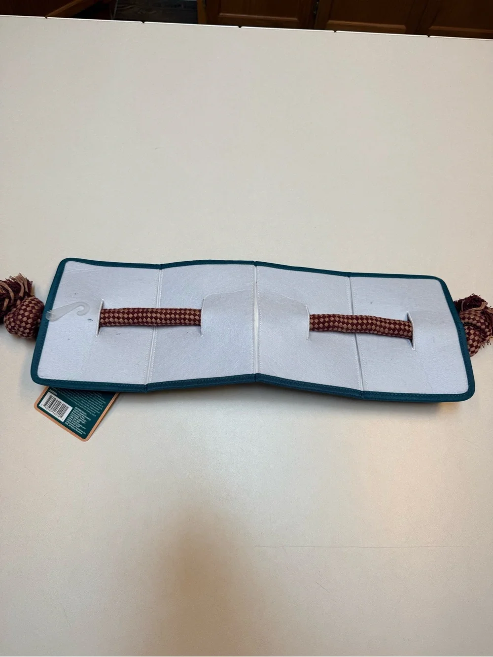 Map-Print Tug Toy with Teal Trim and Brown Rope